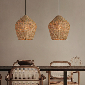 Lampe suspendue en rotin ronde, ampoule LED E27, pour salle à manger, bar, salon de thé, Style Zen - Product Image 1