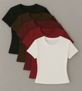 Respirant femmes coton Jersey T-Shirt haute Stretch décontracté été col rond à manches courtes vêtements OEM - Product Image 4