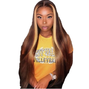नई यूरोपीय और अमेरिकी Wigs महिला अफ्रीकी लंबे सीधे बाल फैशन गोल्डन ढाल रंग रासायनिक फाइबर विग - Product Image 3