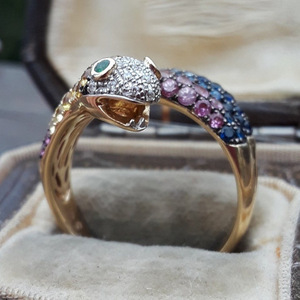 Anillo de Serpiente con Circonitas de Colores y Engaste Pavé, Joyería de Moda Transfronteriza para Uso Diario Femenino, en Oro y Oro Blanco, con Forma de Animal - Product Image 3