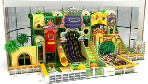 Trampoline d'intérieur sur le thème de <span class=keywords><strong>la</strong></span> jungle avec toboggan LED et piscine à balles, construction en PVC et mousse, sûr pour les enfants - Product Image 2