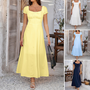 Women's Sleeveless Halter Dress - Backless Corset Tie Up Bubble Hem Summer Dress