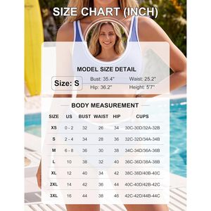 Conjuntos de bikini de cintura alta para mujer, traje de baño deportivo de dos piezas con cuello redondo acanalado - Product Image 6
