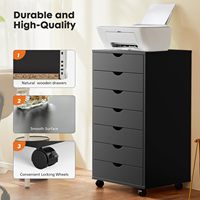 Commode moderne en bois REMA à 7 tiroirs avec roulettes - Armoire de rangement mobile pour bureau Blanc/Noir
