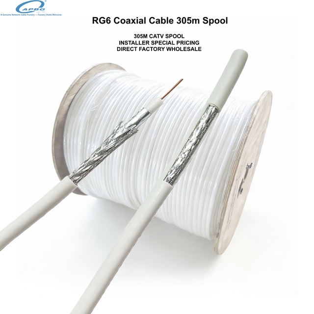 RG6 Coaxial Cable 305m Spool - CATV Installer Special, Factory Direct Price, Bulk Discount Package