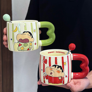 Crayon Shin-Chan <b>Ceramic</b> <b>Mug</b> with Lid Attractive Cartoon Design for Office Home Use for Couples Girls' Breakfast Evening Drink - Product Image 2