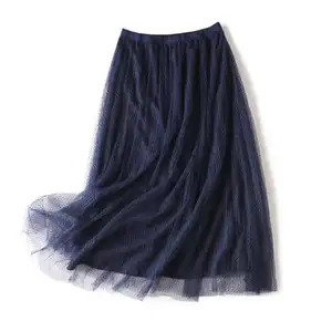 Summer New Gradient Fashion Prom Party Pleated Sun School Midi Lady High Waisted A-line Knee Length Tulle Tutu Skirt