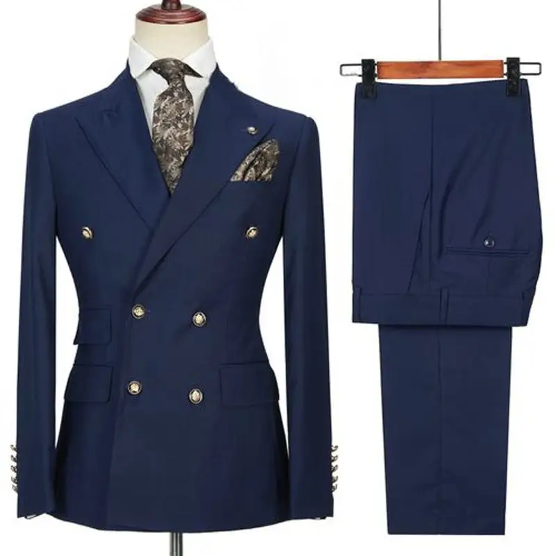 Men's two-piece suit double-breasted slim wedding banquet bridegroom and best man suit banquet dress