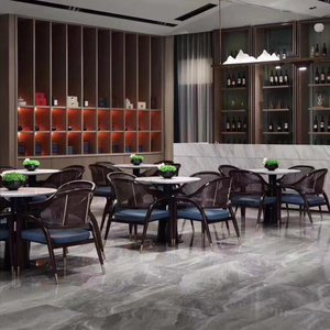 Silla de salón comedor de madera con respaldo de ratán para restaurante de lujo moderno - Product Image 2