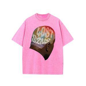 เสื้อยืดผ้าฝ้าย100% ฟอกสีอ่อนสไตล์ฮิปฮอปสตรีทสูงเสื้อเชิ้ตแขนสั้นโอเวอร์ไซส์พิมพ์ลายสีทึบตรง - Product Image 3