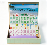 Nouveau Mahjong Américain Flottant Haut de Gamme 2026 à 2 Couches en EVA, Motifs Variés sur le Thème des Plantes, Emballage Boîte Couleur, Dos des Tuiles Bleus