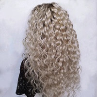 Perruques Lace Front Closure wig sans colle brésiliennes, 13x4, couleur cendré ombré, cheveux humains, pre-plucked, cheveux vierges bruts, perruques bouclées
