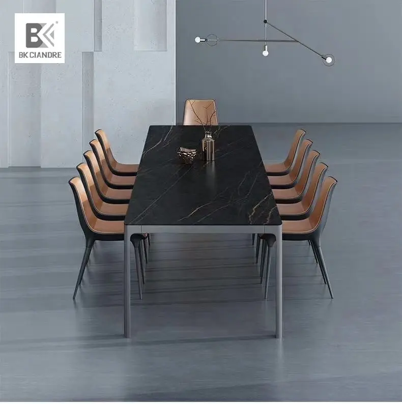 Lüks yemek odası mobilyası İtalyan Modern mobilya mermer masa yemek odası yemek masası seti 6 sandalye ile