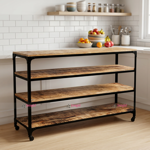 Étagère de présentation industrielle vintage en bois à quatre niveaux avec base en métal, support de table de bar, étagère de cuisine artisanale pour la maison et l'hôtel - Product Image 2