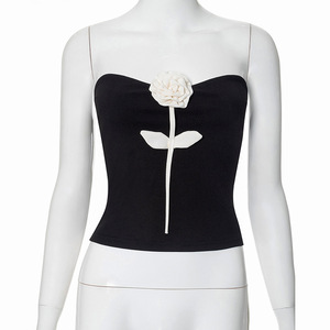2024 femmes Chic été débardeurs <span class=keywords><strong>noir</strong></span> côtelé tricoté Club Y2K <span class=keywords><strong>haut</strong></span> court mince Mini gilet Streetwear Sexy Style pour Club décontracté - Product Image 3