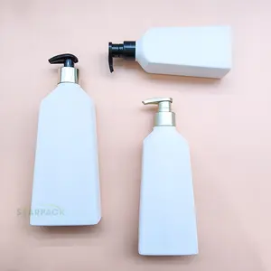 Recipiente de creme de maquiagem cosmético branco triangular para lavagem corporal, bomba de plástico, frasco de shampoo, dispensador de embalagem de 250/500ml