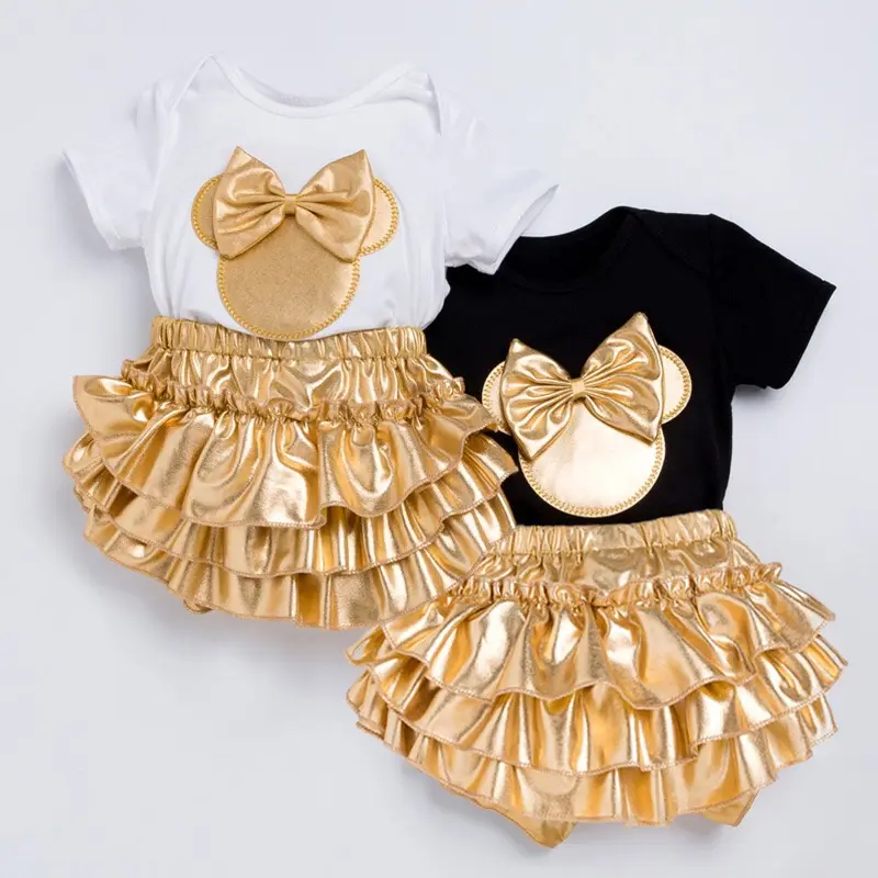 طفلة الملابس 3 قطعة مجموعة ملابس سراويل قطنية ذهبي بنطلونات مكشكشة السراويل العصابة وتتسابق الوليد الملابس مجموعة