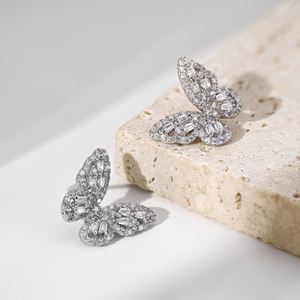 Dylam Stylish Tine Design 925 Sterling Silver Rhodium Plated 5A Cubic Zirconia Diamond Butterfly Shape Stud <b>Earrings</b> for Women - Product Image 5