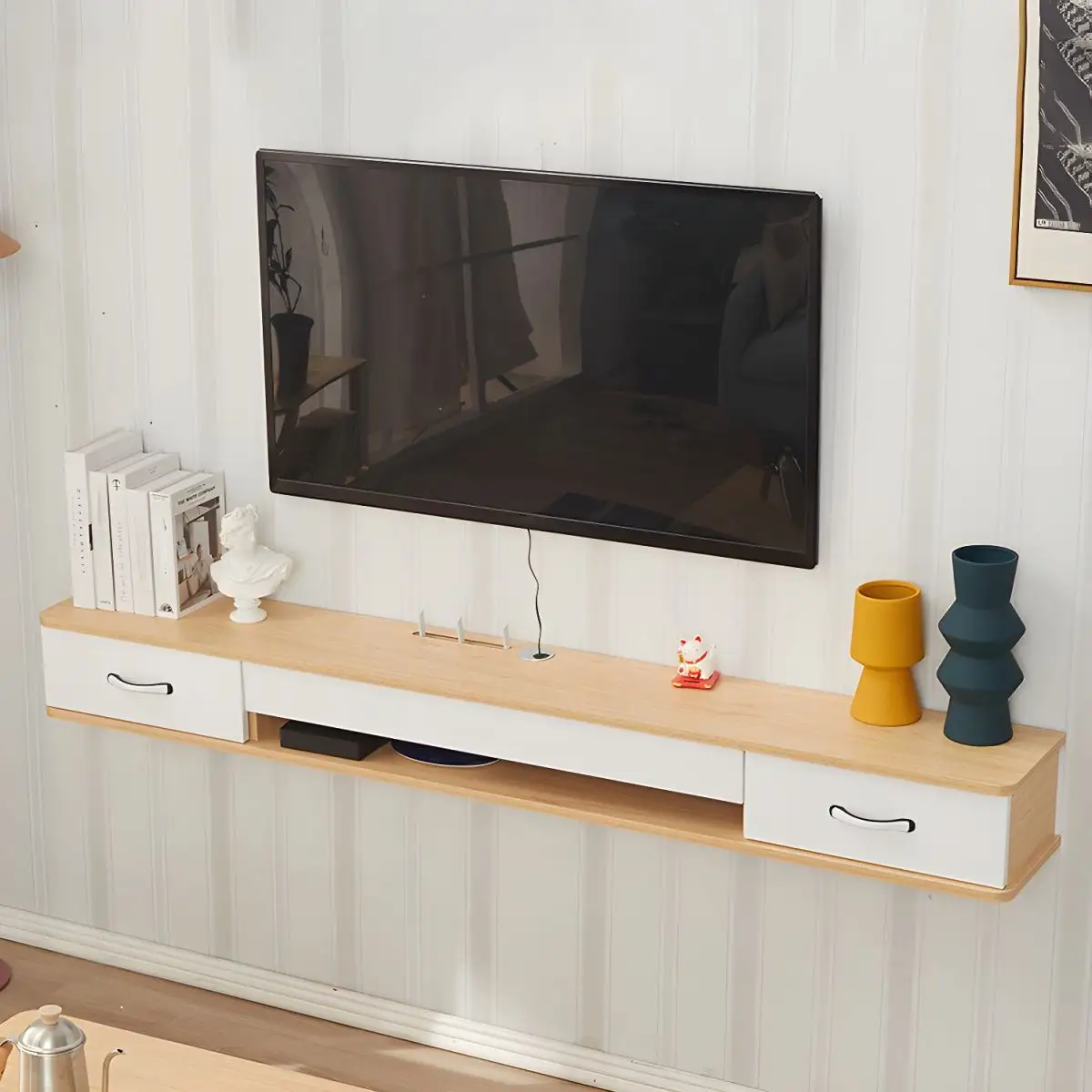 Wohnzimmer-Teiler weiß Unterhaltungszentrum morden Media moderner Fernsehschrank designmontierte Möbel Luxus-Holz-TV-Ständer