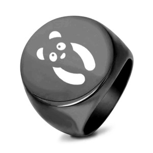 Round Laser Engraved Panda <b>Ring</b> Gold Unisex Fashion Jewelry Gift - Product Image 5