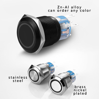 Interrupteur à bouton-poussoir métallique à verrouillage momentané 12v bleu vert rouge LED 19mm anodisation aluminium noir étanche IP67