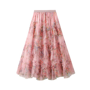 <span class=keywords><strong>Jupe</strong></span> longue florale taille haute élégante en <span class=keywords><strong>tulle</strong></span> irrégulier à imprimé floral pour <span class=keywords><strong>femme</strong></span>, style français, collection printemps - Product Image 3