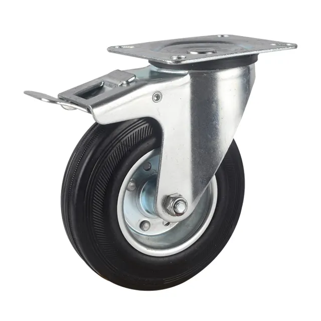 Hot sale 3/4/5/6/8 inch medium heavy duty castor steel rim black rubber wheel European standard industrial caster
