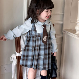 Girls Plaid Dress Long Sleeve School Style Princess Spring Autumn With Tie And Backpack For Toddler Kids - Product Image 4