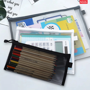 Dây kéo bút bút chì tổ chức Pouch tái sử dụng nylon lưới <span class=keywords><strong>PVC</strong></span> Túi mỹ phẩm trang điểm màu đen túi in thời trang trong suốt cho du lịch - Product Image 2