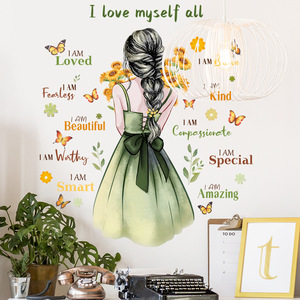 Pegatina de <span class=keywords><strong>pared</strong></span> ecológica de PVC impermeable con <span class=keywords><strong>frases</strong></span> <span class=keywords><strong>en</strong></span> inglés y diseño de flores y mariposas <span class=keywords><strong>para</strong></span> la habitación de niñas, decoración de la sala de estar. - Product Image 4