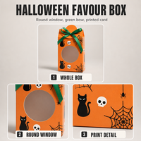 Boîte à bonbons orange avec fenêtre ronde, ruban vert et nœud décoratif, emballage cadeau pour boulangerie, comptoir de magasin de détail, vente en gros OEM