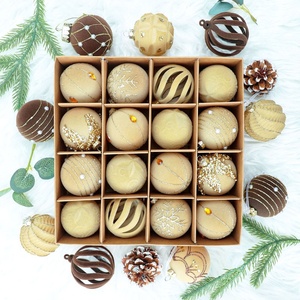 Nouveauté transfrontalière : Boules de Noël creuses 6 cm, 16 pièces, floquées et peintes, pendentifs pour sapin de Noël, accessoires de fête - Product Image 3