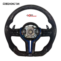 Volant sport en fibre de carbone à fond plat pour E60/F15/F90 - Cuir rouge 3 branches 40mm
