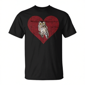 Camiseta con diseño de corazón de San Valentín de Whiskered Screech Owl, color negro, unisex para adultos - Product Image 2