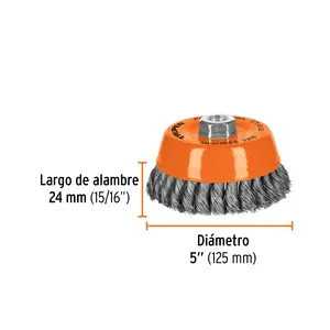 BOX 4 Carding Cup 5' Alambre trenzado fino, Eje de 5/8'-11, TRUPER - Product Image 2