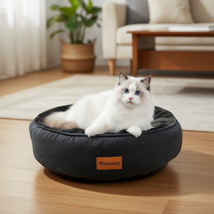 Cuccia Rotonda per Animali Domestici Yommy, Nido in Peluche per Cani e Gatti, Nero S M L, Impermeabile con Fondo Antiscivolo - Product Image 2