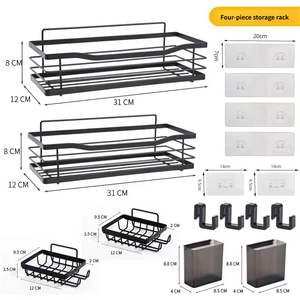 מדף אמבטיה מודרני ממתכת, עמיד למים, חוסך מקום, תלוי על הקיר, רב שכבתי עם ווים לאחסון מוצרי טיפוח - Product Image 6