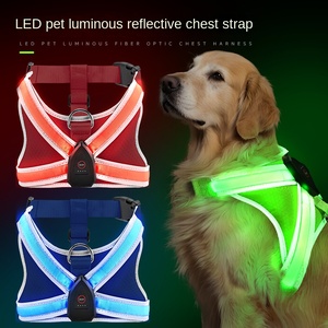 USB şarj edilebilir aydınlık Pet köpek yelek katı desen naylon göğüs askısı renkli LED Fiber optik ile hiçbir çekme köpek koşum - Product Image 2