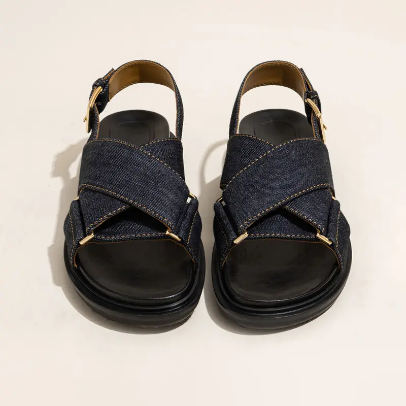 Denim Cross Strap Dicke Sohlen Sport mode Sandalen Weiblich New Summer Outer wear All-Match Flache römische Sandalen