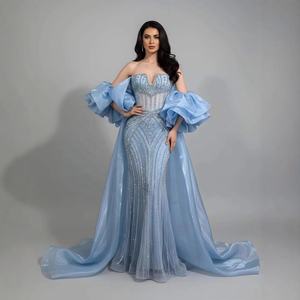 Robe de <span class=keywords><strong>soir</strong></span>ée bleue sirène Serene Hill LA73141 avec cape en organza à volants spectaculaires, robes de <span class=keywords><strong>soir</strong></span>ée formelles pour femmes - Product Image 1