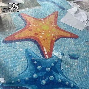 Star Fish Sea Turtle Sea World Artistic Glass Decorative Handmade Glass Mosaic Bathroom Decor Luxury Glass Mosaic Art Mural