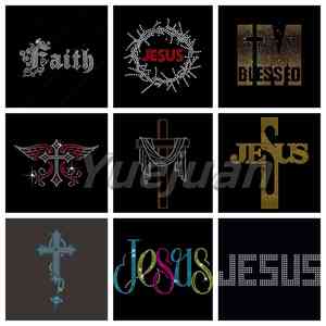 Soy bendito Cross God Custom Bling Rhinestone Transfer Iron on Crystal Motif Hot Fix Christian Pattern - Product Image 3