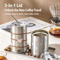 Botol Vakum Stainless Steel 304 Terisolasi, Termos Tumbler, Botol Minum Perjalanan, Motif Tetesan Air, Polos, Pink, Hati, Anjing, Bintang, Lingkaran Penuh, Anjing