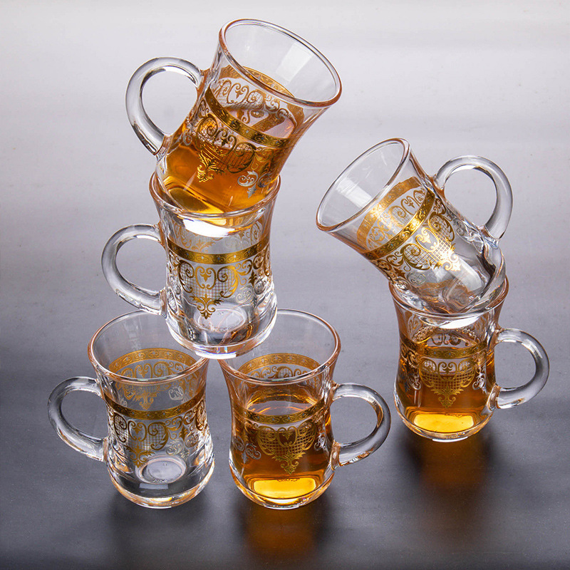 Wholesale classic OEM design 150ML  middle east style royal glass tea cup with handle