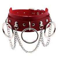 Collier de bondage punk en cuir pour femme et homme avec grand collier ras-du-cou à 3 anneaux et chaînes, collier BDSM avec anneau en O, collier pendentif tendance