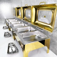 Ensemble Professionnel de Chafing Dishes Ronds en Acier Inoxydable pour Buffets, avec Couvercles Verre et Métal, pour Usage Hôtelier