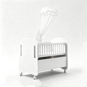 Lit bébé personnalisé avec motif lapin, lit bébé en bois blanc, lit enfant avec tiroir de rangement, berceau pour chambre d'enfant avec roulettes - Product Image 2