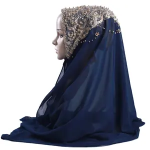 Etnische Stijl Hijab Sjaal Chiffon Kralen Lange Sjaal Zuidoost-aziatische Fabrikanten Moslim Hoofddoek