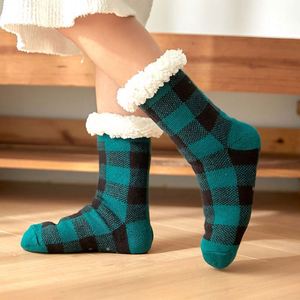 Mujeres señoras Plaid tejido invierno cálido hogar interior salón pompón botines zapatillas Calcetines - Product Image 2