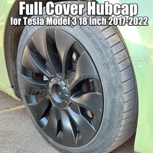 ฝาครอบล้อ 4 ชิ้น สำหรับ Tesla Model 3 ขนาด 18 นิ้ว ฝาครอบดุมล้อแบบเต็มวง อะไหล่ทดแทนสำหรับรุ่นปี 2017-2022 สีดำด้าน - Product Image 1